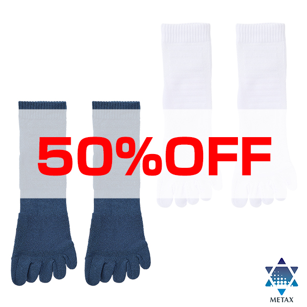 【50％OFF】スポーツソックス 5本指 セミロング(2足組)